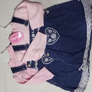 Twin Girl Set - Denim & Pink Overall Dress
